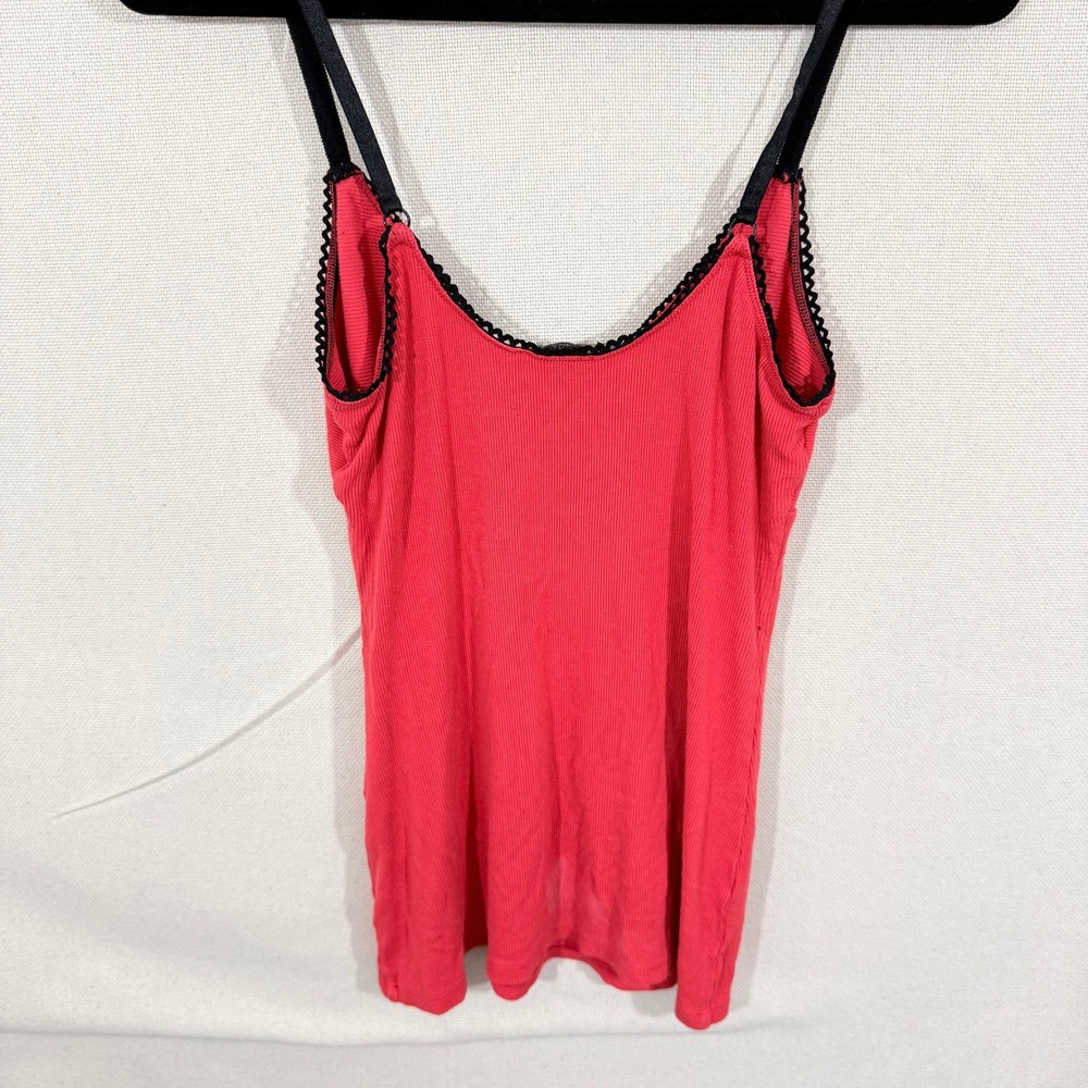 Guess Jeans Red Ribbed Lace Trim Camisole Tank Top XL Bow Rhinestone Y2K - Picture 4 of 6